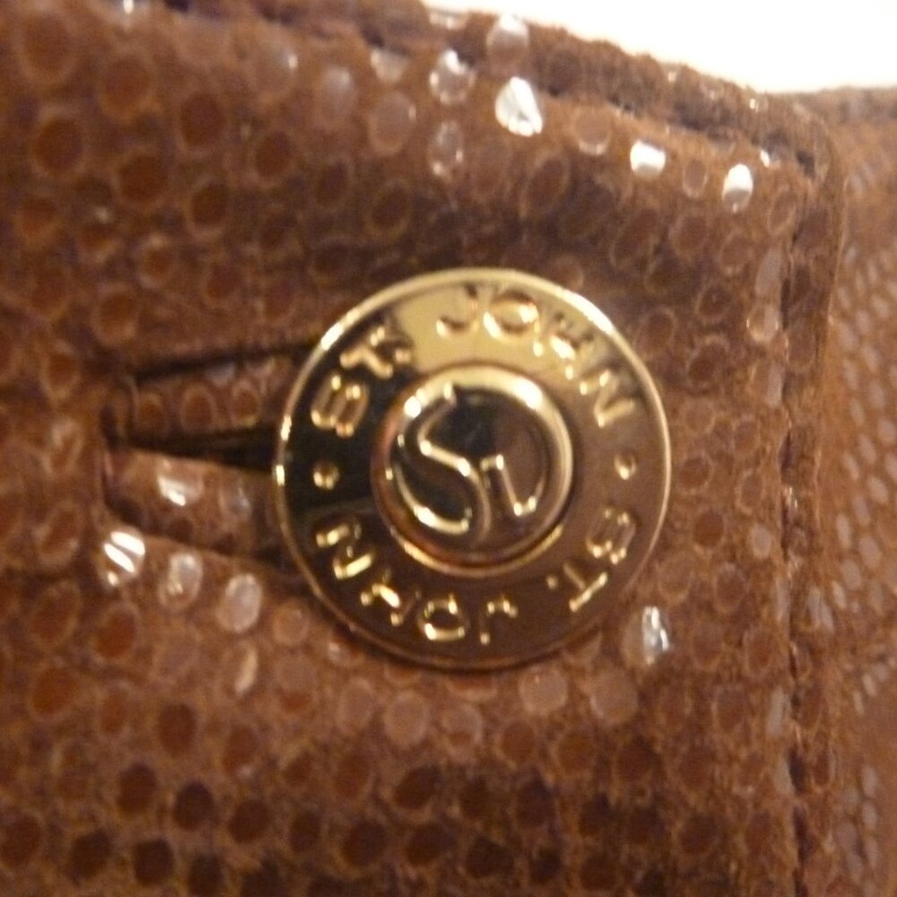St. John 10 Leather Pant Silk Lining Trousers Snake Metallic Shiny Cognac Runway